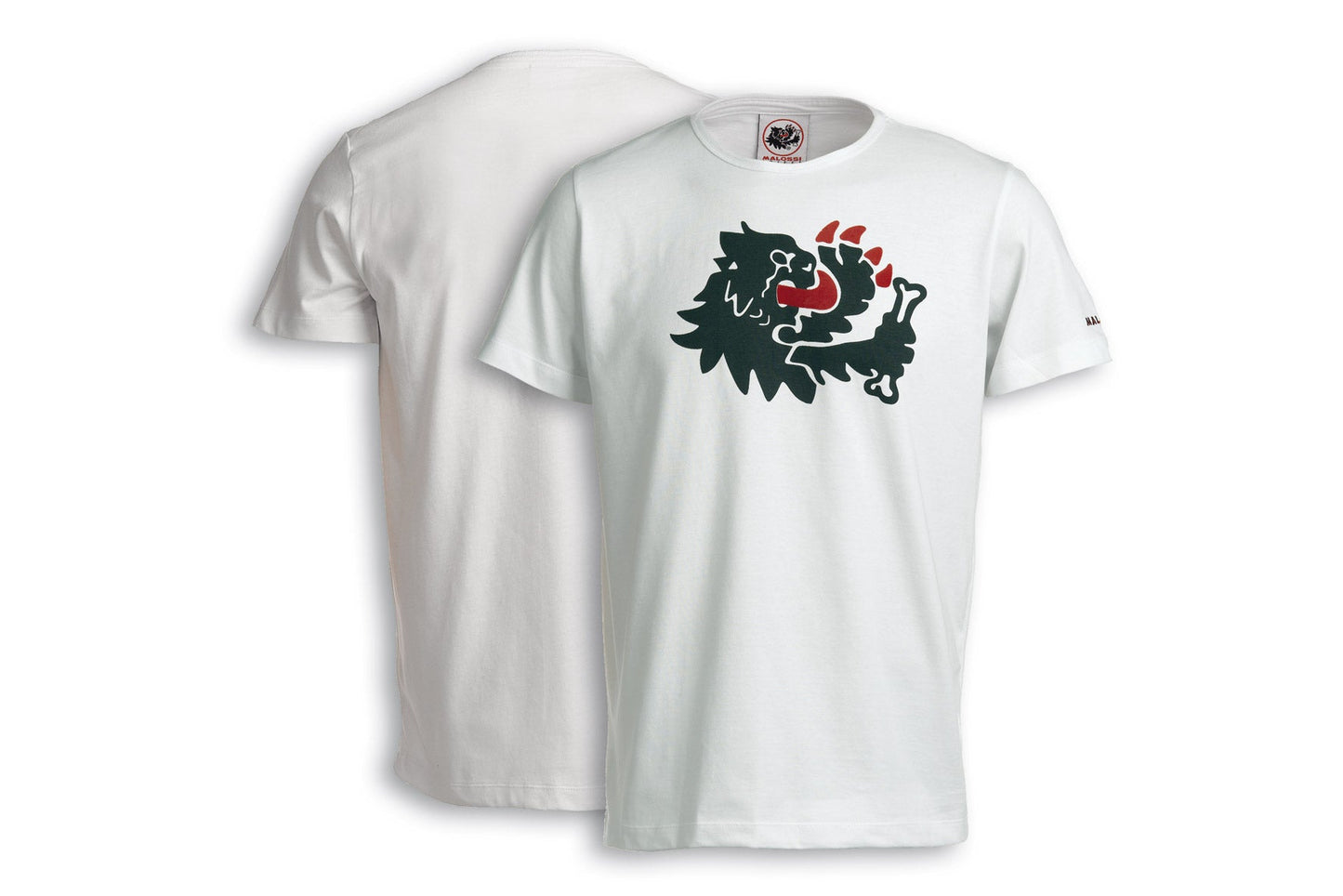 Maglietta MALOSSI T-Shirt bianca con logo e leone nero e arancione